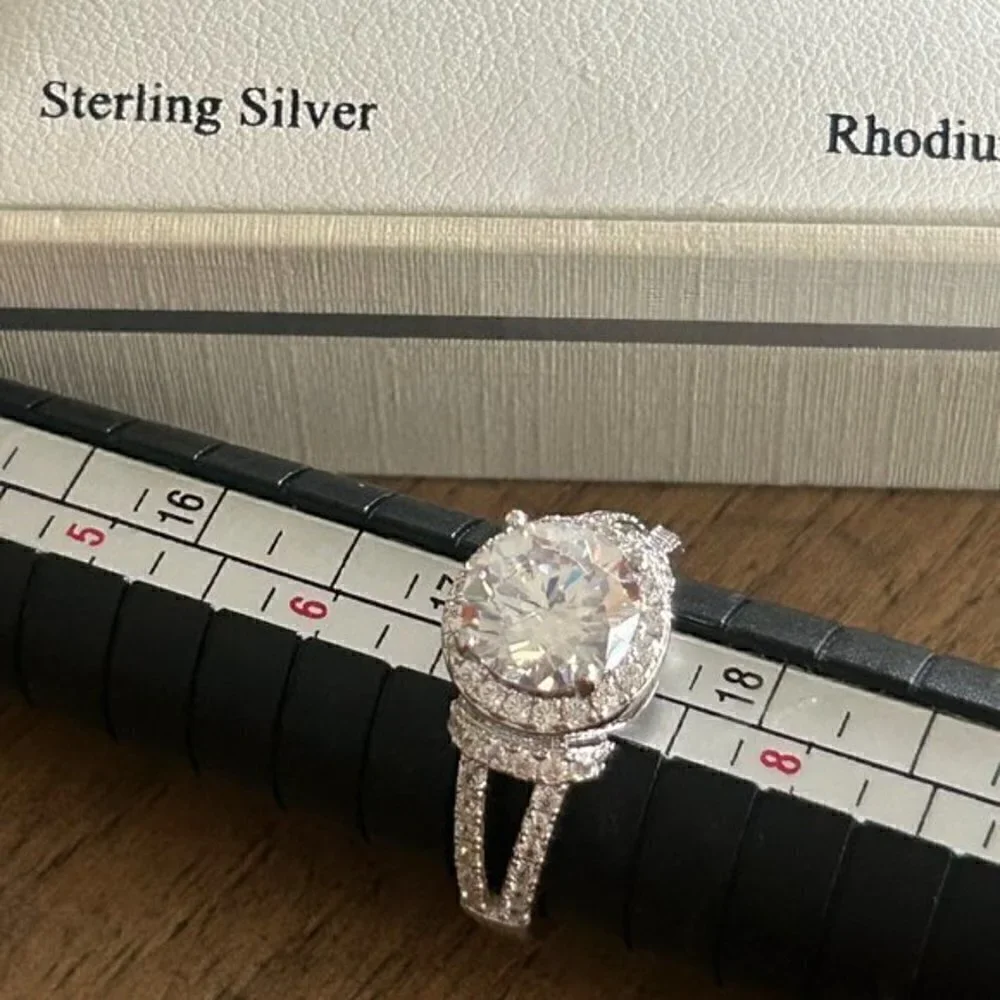 Sterling  Silver Diamonique  Halo Solitaire RING 7 and EARRINGS Set